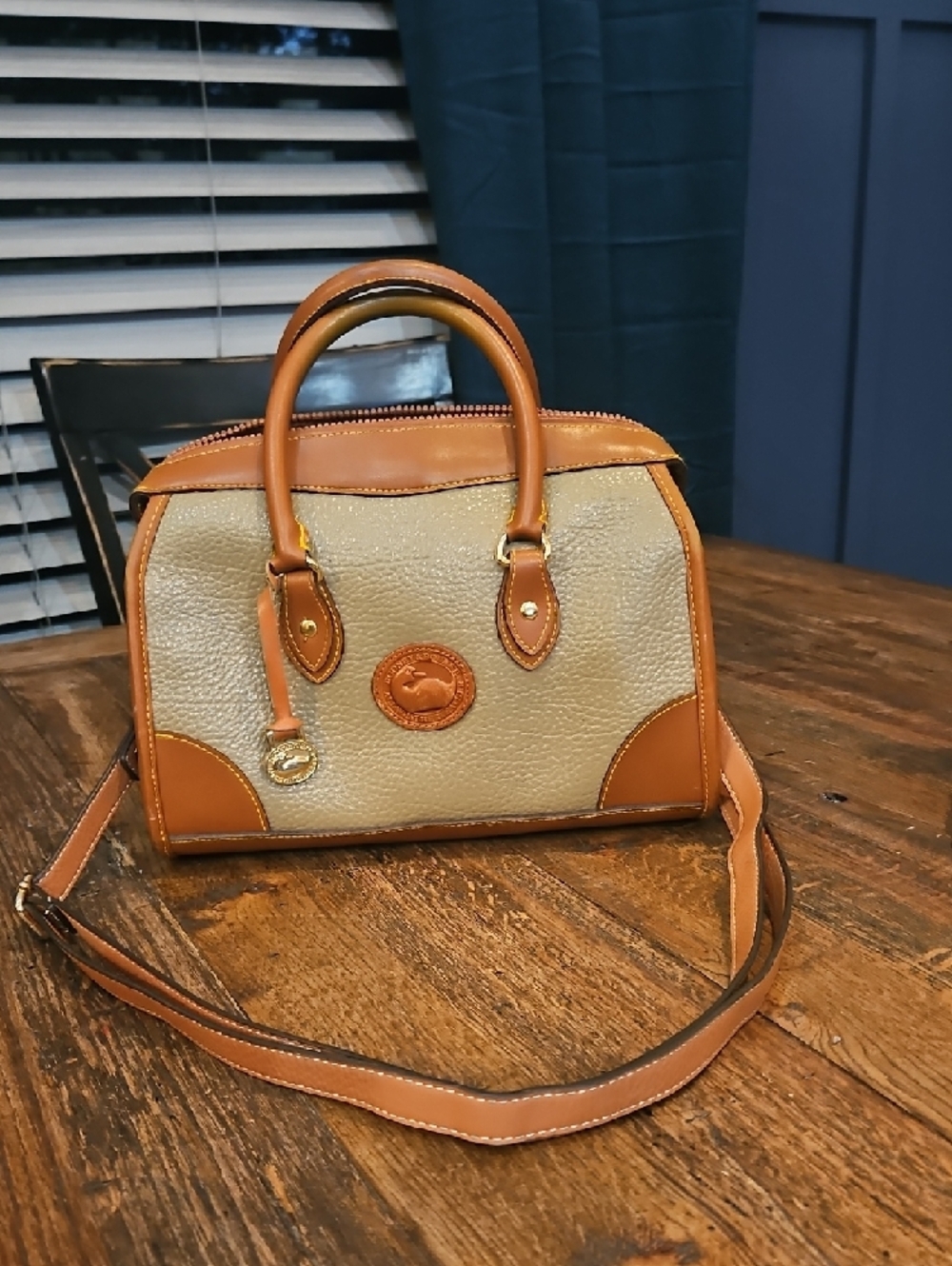 Dooney & Bourke Tan and Cream Pebbled Leather Satchel - Picture 13 of 16
